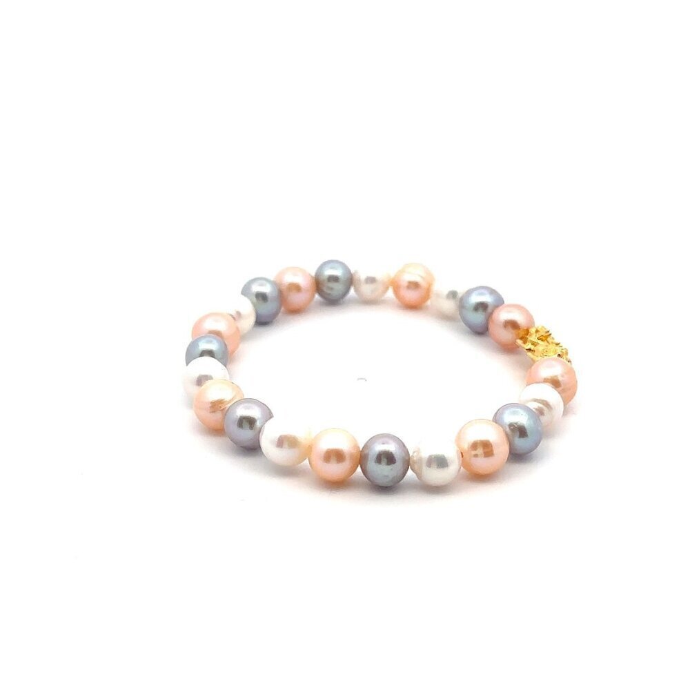 18K Gold Pixiu Piyao Bracelet Natural Gemstones Freshwater Pearl Multicolor 6.5m - Picture 4 of 4